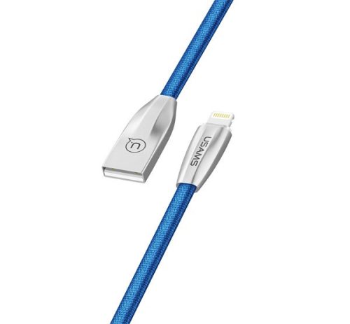 USAMS U-LIGHT adatkábel (USB - lightning, 2A, gyorstöltő, 120cm, LED jelzés) SÖTÉTKÉK