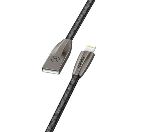 USAMS U-LIGHT adatkábel (USB - lightning, 2A, gyorstöltő, 120cm, LED jelzés) SÖTÉTSZÜRKE