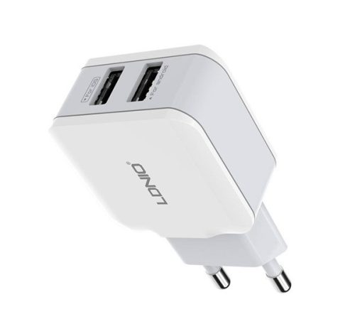 LDNIO hálózati töltő 2 USB aljzat (12W, gyorstöltő) FEHÉR