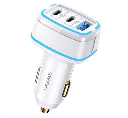 USAMS C24 autós töltő USB+2 Type-C aljzat (105W, gyorstöltő) FEHÉR