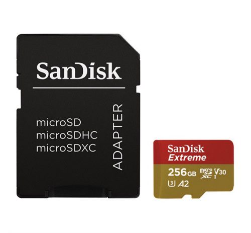 SANDISK EXTREME memóriakártya 256GB (microSDXC, Class 10, UHS-1, 190MB/s) + SD adapter