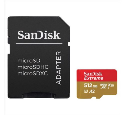 SANDISK EXTREME memóriakártya 512GB (microSDXC, Class 10, UHS-1, 190MB/s) + SD adapter