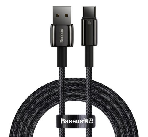 BASEUS TUNGSTEN GOLD adatkábel (USB - Type-C, 100W, gyorstöltő, 200cm, törésgátló) FEKETE