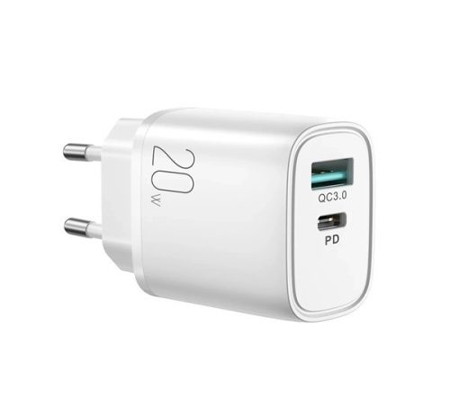 JOYROOM QP2011 hálózati töltő USB+Type-C aljzat (20W, PD gyorstöltő 3.0) FEHÉR