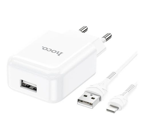 HOCO N2 hálózati töltő USB aljzat (10W, gyorstöltő + lightning kábel) FEHÉR