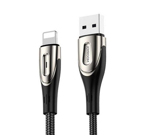 JOYROOM SHARP adatkábel (USB - lightning, 2.4A, gyorstöltő, 200cm, cipőfűző, LED jelzés) FEKETE