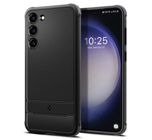 SPIGEN RUGGED ARMOR szilikon telefonvédő (ütésállóság, légpárnás sarok, karbon minta) FEKETE