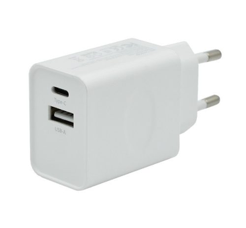 Hálózati töltő USB+Type-C aljzat (33W, gyorstöltő) FEHÉR