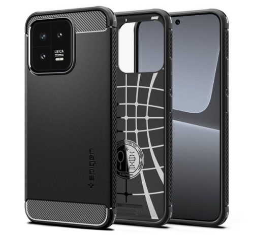 SPIGEN RUGGED ARMOR szilikon telefonvédő (ütésállóság, légpárnás sarok, karbon minta) FEKETE