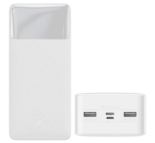 BASEUS BIPOW vésztöltő 2 USB+Type-C+microUSB aljzat (30000mAh, 15W, PD gyorstöltő, LED kijelző) FEHÉR