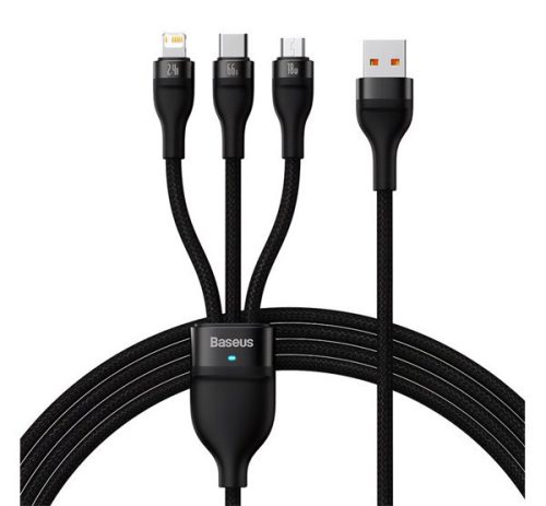 BASEUS FLASH SERIES II adatkábel 3in1 (USB - lightning/microUSB/Type-C, 6A, gyorstöltő, 66W, 120cm) FEKETE