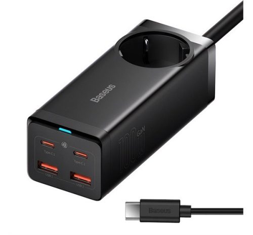 BASEUS hálózati elosztó (AC+2 USB+2 Type-C aljzat, 4000W, GaN3 + Type-C kábel) FEKETE