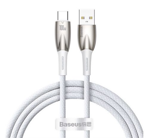 BASEUS GLIMMER adatkábel (USB - Type-C, 6A, 100W, gyorstöltő, 100cm, törésgátló) FEHÉR