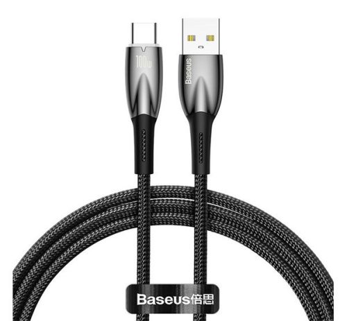 BASEUS GLIMMER adatkábel (USB - Type-C, 6A, 100W, gyorstöltő, 100cm, törésgátló) FEKETE