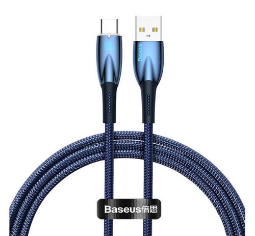 BASEUS GLIMMER adatkábel (USB - Type-C, 6A, 100W, gyorstöltő, 100cm, törésgátló) SÖTÉTKÉK