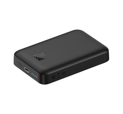 BASEUS MAGNETIC MINI OS vésztöltő Type-C aljzat (10000mAh, 20W, PD gyorstöltő, wireless, MagSafe + Type-C kábel) FEKETE