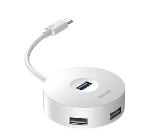 BASEUS Type-C HUB 5in1 (aktív, elosztó, 3 USB+microUSB aljzat, 15cm) FEHÉR