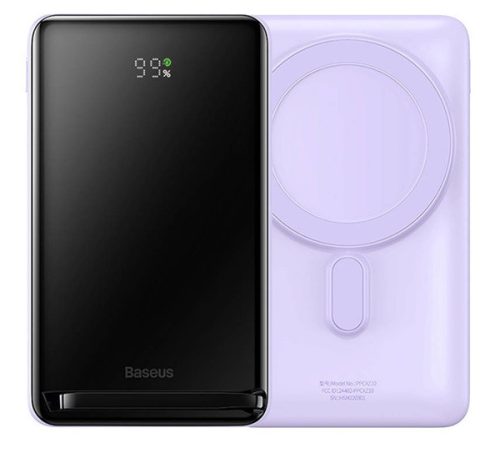 BASEUS vésztöltő Type-C aljzat (10000mAh, 20W, wireless, PD gyorstöltő, MagSafe, kitámasztó) LILA