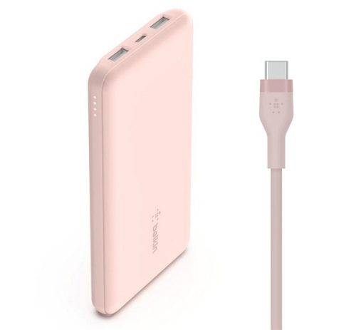 BELKIN BOOST CHARGE vésztöltő 2 USB+Type-C aljzat (10000mAh, 15W, gyorstöltő + Type-C kábel) ROZÉARANY