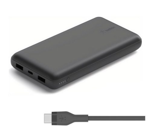 BELKIN BOOST CHARGE vésztöltő 2 USB+Type-C aljzat (20000mAh, 15W, gyorstöltő + Type-C kábel) FEKETE