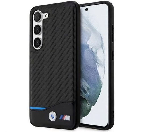 BMW LEATHER CARBON műanyag telefonvédő (karbon minta) FEKETE