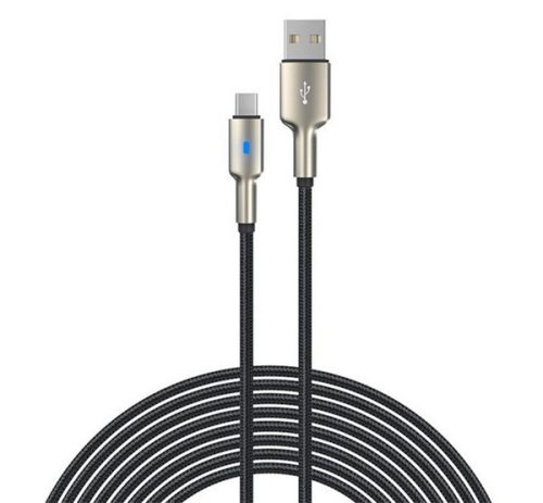 DEVIA MARS adatkábel (USB - Type-C, 2.1A, PD gyorstöltő, 150cm, LED jelzés) FEKETE