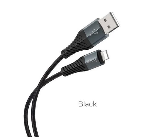 HOCO X38 adatkábel (USB - lightning, 2.4A, gyorstöltő, 100cm, törésgátló) FEKETE