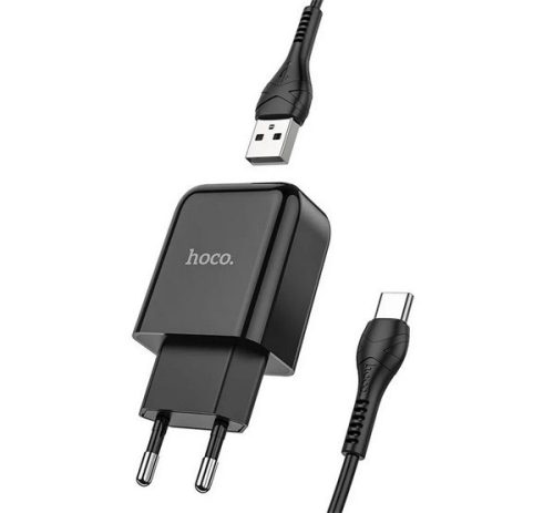 HOCO N2 VIGOUR hálózati töltő USB aljzat (10W, gyorstöltő + Type-C kábel) FEKETE