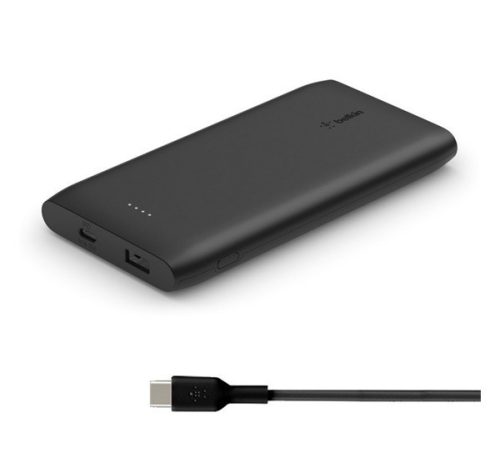 BELKIN BOOST CHARGE vésztöltő 2 USB+Type-C aljzat (10000mAh, 18W, gyorstöltő + Type-C kábel) FEKETE