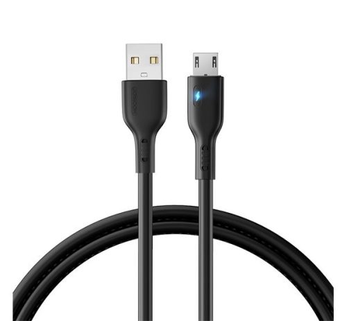 JOYROOM adatkábel (USB - microUSB, 2.4A, gyorstöltő, 120cm, LED jelzés) FEKETE