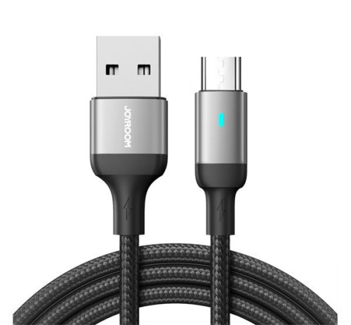 JOYROOM A10 adatkábel (USB - microUSB, 2.4A, gyorstöltő, 120cm, cipőfűző, LED jelzés) FEKETE