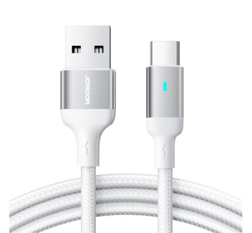 JOYROOM A10 adatkábel (USB - Type-C, 3A, gyorstöltő, 120cm, cipőfűző, LED jelzés) FEHÉR