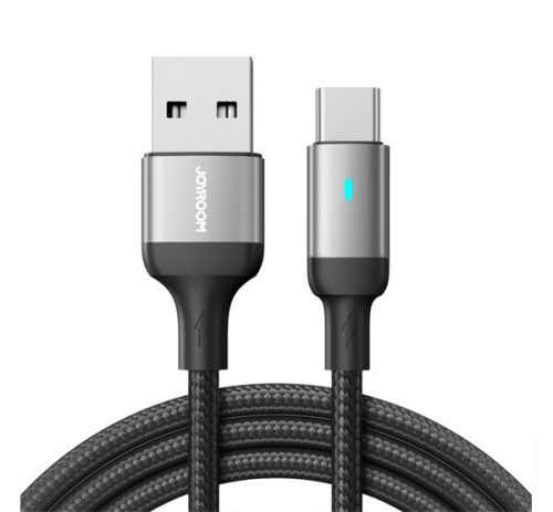 JOYROOM A10 adatkábel (USB - Type-C, 3A, gyorstöltő, 120cm, cipőfűző, LED jelzés) FEKETE