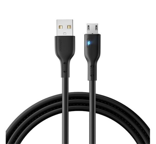 JOYROOM adatkábel (USB - microUSB, 2.4A, gyorstöltő, 200cm, LED jelzés) FEKETE