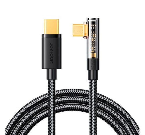 JOYROOM SURPASS adatkábel (USB - microUSB, 2.4A, gyorstöltő, 25cm, törésgátló, 90 fokos) FEHÉR