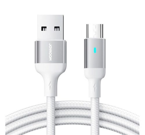 JOYROOM A10 adatkábel (USB - microUSB, 2.4A, gyorstöltő, 200cm, cipőfűző, LED jelzés) FEHÉR