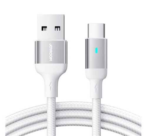 JOYROOM A10 adatkábel (USB - Type-C, 3A, gyorstöltő, 300cm, cipőfűző, LED jelzés) FEHÉR