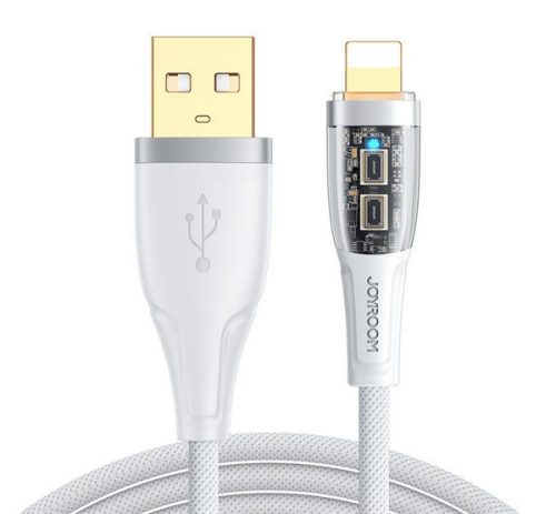 JOYROOM adatkábel (USB - lightning, 2.4A, gyorstöltő, 120cm, cipőfűző) FEHÉR