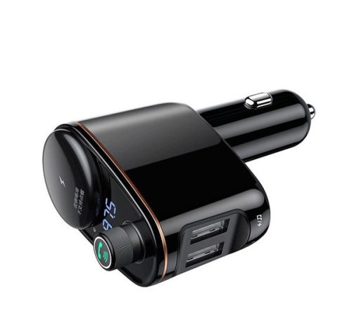 BASEUS bluetooth FM transmitter autós töltő szivargyújtó+2 USB aljzat (v4.2, 3.4A) FEKETE