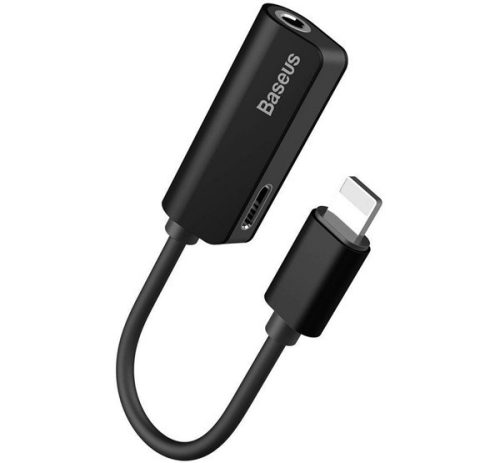 BASEUS L32 adapter elosztó és töltőkábel (lightning+3.5mm jack aljzat - lightning) FEKETE