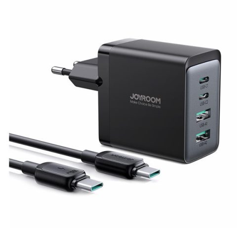 JOYROOM hálózati töltő 2 USB+2 Type-C aljzat (67W, GaN, PD gyorstöltő 3.0) FEKETE