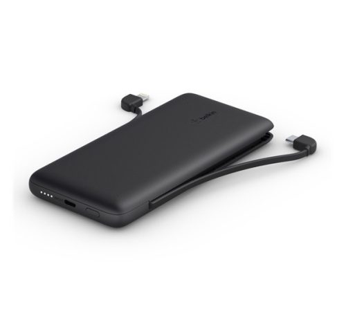 BELKIN BOOST CHARGE PLUS vésztöltő Type-C aljzat (10000mAh, 18W, PD gyorstöltő + fix Type-C+lightning kábel) FEKETE