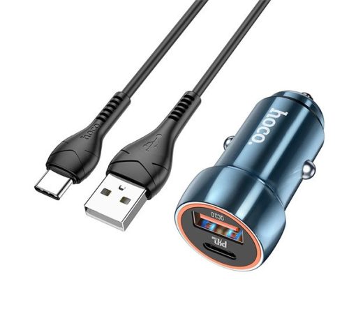 HOCO Z46A autós töltő USB+Type-C aljzat (20W, PD gyorstöltő 3.0 + Type-C kábel) KÉK