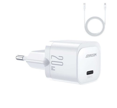 JOYROOM MINI hálózati töltő Type-C aljzat (20W, PD gyorstöltő + lightning kábel) FEHÉR