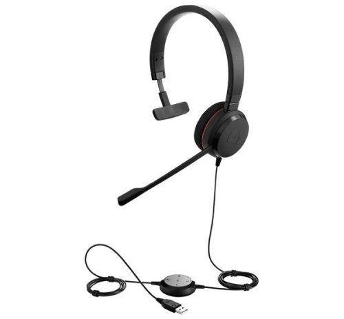 JABRA Evolve 20 MS fejhallgató MONO (mikrofon, USB csatlakozó, zajszűrő + hívásvezérlő egység) FEKETE