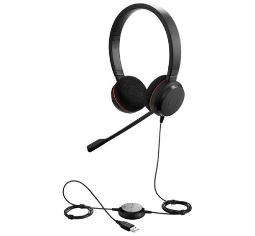 JABRA Evolve 20 UC fejhallgató SZTEREO (mikrofon, USB csatlakozó, zajszűrő + hívásvezérlő egység) FEKETE