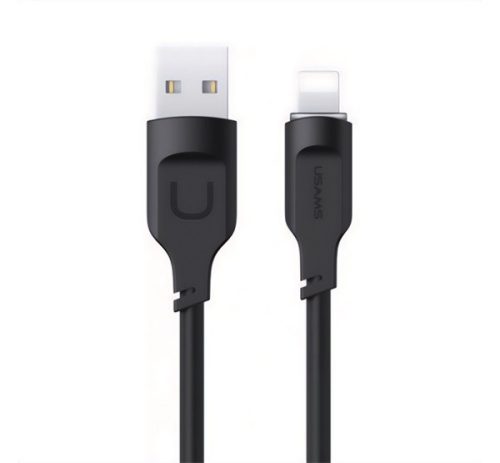 USAMS LITHE SERIES adatkábel (USB - lightning, 2.4A, gyorstöltő, 120cm, LED jelzés) FEKETE