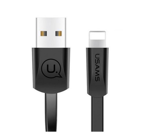 USAMS U2 adatkábel (USB - lightning, 2A, gyorstöltő, 120cm, lapos kábel) FEKETE