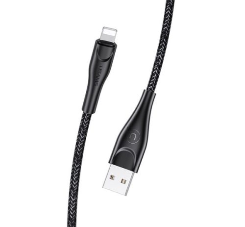 USAMS U41 adatkábel (USB - lightning, 2A, gyorstöltő, 100cm, törésgátló, cipőfűző) FEKETE