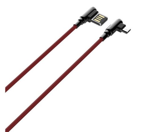 LDNIO LS422 adatkábel (USB - microUSB, 2.4A, gyorstöltő, 200cm, 90 fokos) PIROS